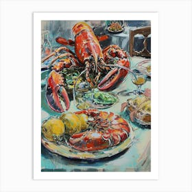 Kitsch Lobster Banquet Painting 4 Art Print