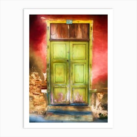 Green Door Red Wall Cuba Art Print