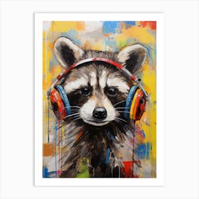 A Raccoon Wearing Headphones In The Style Of Jasper Johns 4 Art Print