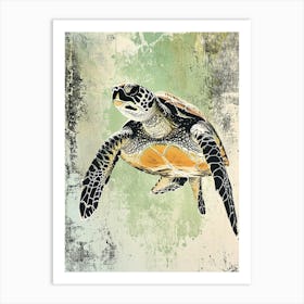 Textured Sea Turtle Swimming Painting 2 Art Print