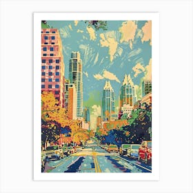 South Congress Avenue Austin Texas Colourful Blockprint 1 Art Print