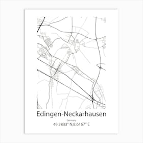 Edingen Neckarhausen,Germany Minimalist Map Art Print