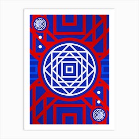 Geometric Abstract Glyph in White on Red and Blue Array n.0036 Art Print