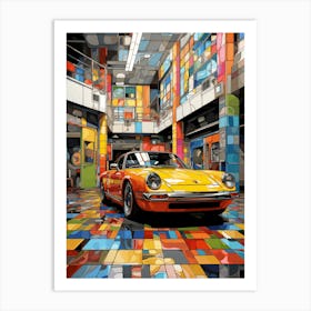 Pop Art car. Porsche. cubism. mosaic. Bright colors. Garage or man pint art Art Print