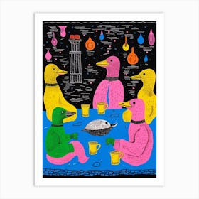 Duckling Colourful Tea Party 1 Art Print