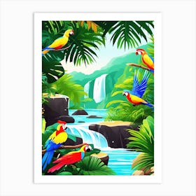 Colorful Parrots In The Jungle 2 Art Print