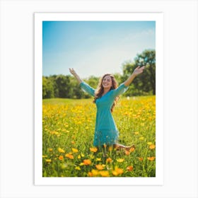 Adult Woman Basking In The Warmth Of The Golden Summer Sun Carefree And Relaxed In A Lush Park Sett (4) Art Print