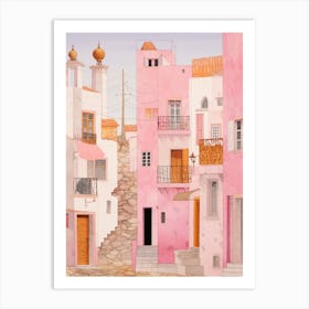 Faro Portugal 5 Vintage Pink Travel Illustration Art Print