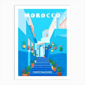 Morocco, Chefchaouen — Retro travel minimalist poster Art Print