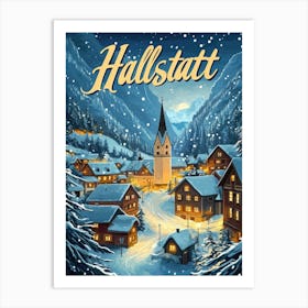 Aihrgdesign A Mid Century Modern Travel Poster For Hallstatt Art Print