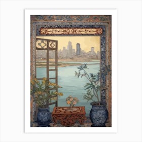 Window View Of Dubai United Arab Emirates In The Style Of William Morris 3 Art Print