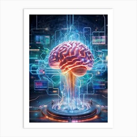 Abstract Digital Painting Of A Human Brain Neural Connections Resembling An Elaborate Circuit Its Art Print