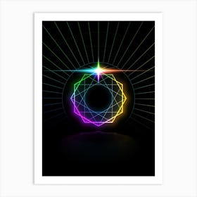 Neon Geometric Glyph in Candy Blue and Pink with Rainbow Sparkle on Black n.0071 Art Print