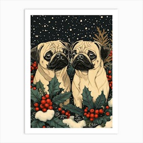 Christmas Pugs Art Print