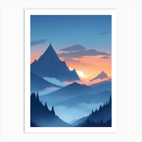 Misty Mountains Vertical Composition In Blue Tone 219 Art Print