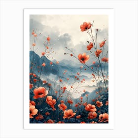 Poppies In The Mountains Art Print