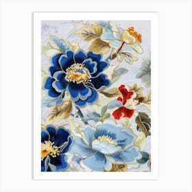 Blue And Red Flowers Art Print