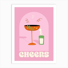 Pink " Cheers" Cocktail Art Print Art Print