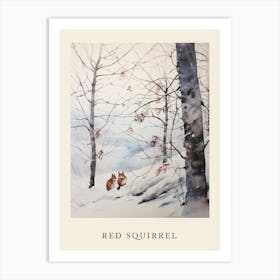 Winter Watercolour Red Squirrel 1 Poster Art Print