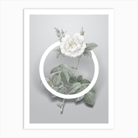 Vintage White Rose Minimalist Botanical Geometric Circle on Soft Gray n.0412 Art Print