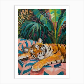 Oil Painting Tiger Sleeping 15 Art Print