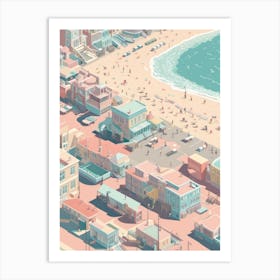 Isometric Pastel Colour Tones Beach City Town Architecture Birds Eye Art Print