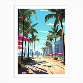 Miami Beach Florida, Usa, Flat Illustration 4 Art Print