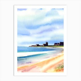 Bamburgh Beach, Northumberland Watercolour Art Print