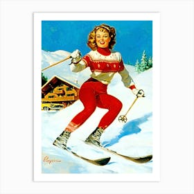 Pinup Skiing Girl Art Print