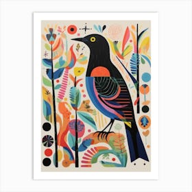 Colourful Scandi Bird Blackbird 2 Art Print
