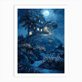 House On The Hill At Night Art Print