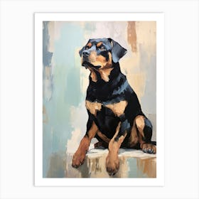 Rottweiler Dog, Painting In Light Teal And Brown 0 Art Print