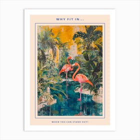 Retro Flamingoes In A Garden Poster 5 Art Print