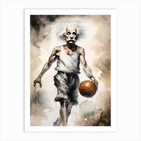 Albert Einstein Playing Basketball Abstract Painting (3) Art Print