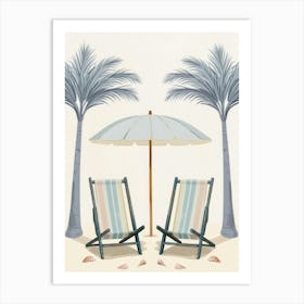 Beach Chairs And Umbrella 1 Art Print