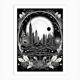 New York City, United States, Tarot Card Travel  Line Art 2 Art Print
