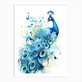 Peacock Watercolor Painting Art Print