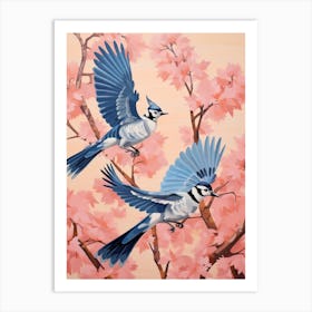 Vintage Japanese Inspired Bird Print Blue Jay 3 Art Print