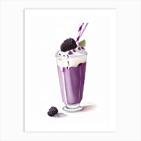Blackberry Milkshake Dairy Food Pencil Illustration 3 Art Print