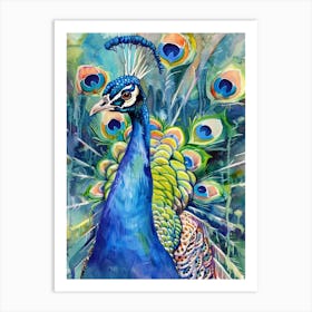 Peacock Colourful Watercolour 1 Art Print