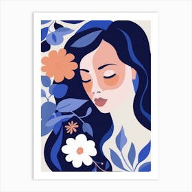 Illustration Of A Woman With Flowers Art Print