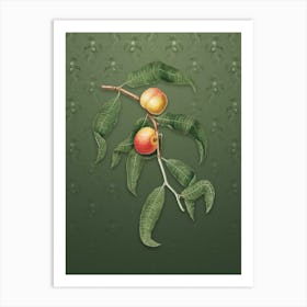 Vintage Peach Botanical on Lunar Green Pattern n.0665 Art Print
