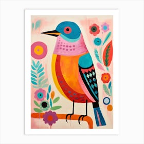 Pink Scandi Robin 2 Art Print