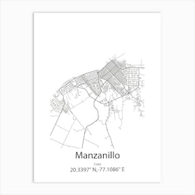 Manzanillo,Cuba Minimalist Map Art Print