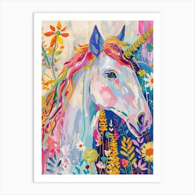 Floral Unicorn In The Meadow Floral Fauvism Inspired 3 Art Print