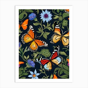 Seamless Pattern With Butterflies And Flowers 8 Art Print