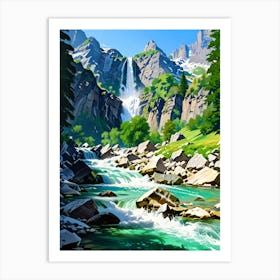 Waterfall In The Mountains 4 Art Print