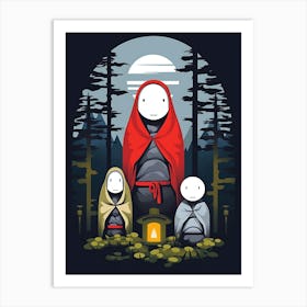 Jizo Statues Japanese Style Illustration 1 Art Print