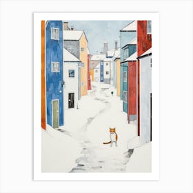 Cat In The Streets Of Reykjavik   Iceland With Snow Art Print