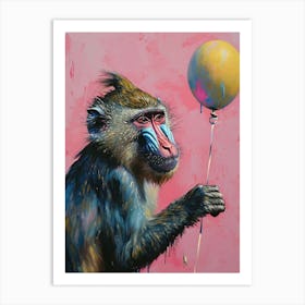 Cute Mandrill 1 With Balloon Art Print